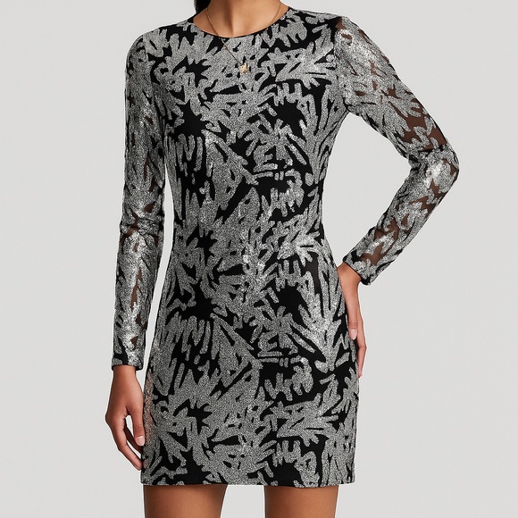 🆕🏷️  Aqua Black & Silver Sequin Long Sleeve Mini Dress – Bloomingdale’s - Picture 5 of 16